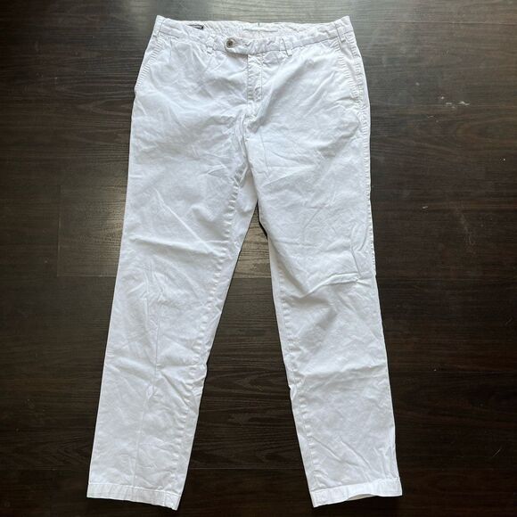 SUITSUPPLY Men's EU 52 Flat Front Trousers Pure Cotton Tapered Chino Pants White - Picture 2 of 12